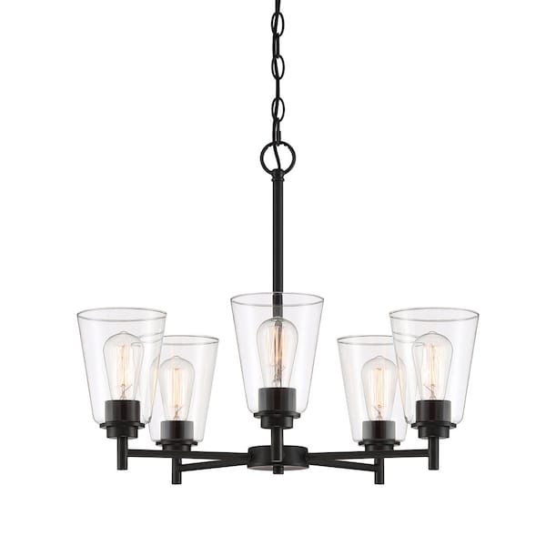 Designers Fountain Westin 5 Light Modern Matte Black with Clear Glass Shades Chandelier For Dining Rooms 95785-MB - main